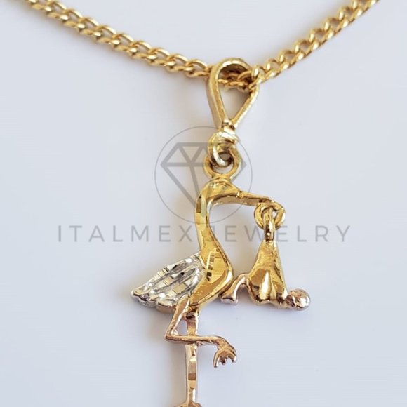 18K Gold Plated Stork with Baby & 22" Chain - Picture 3 of 8